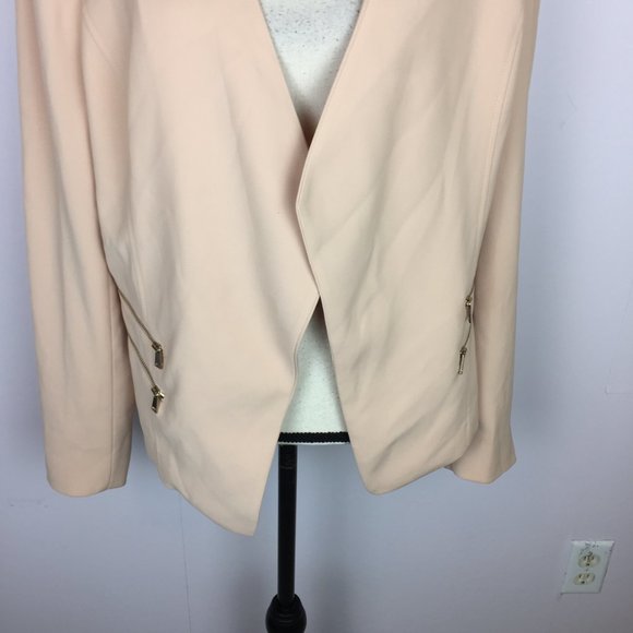Cache Open Front Draped Blazer Jacket Size 12 Womans Beige Pink Long Sleeve Zip - Picture 4 of 14
